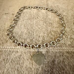 Sterling Silver Heart Charm Link Necklace - Silver